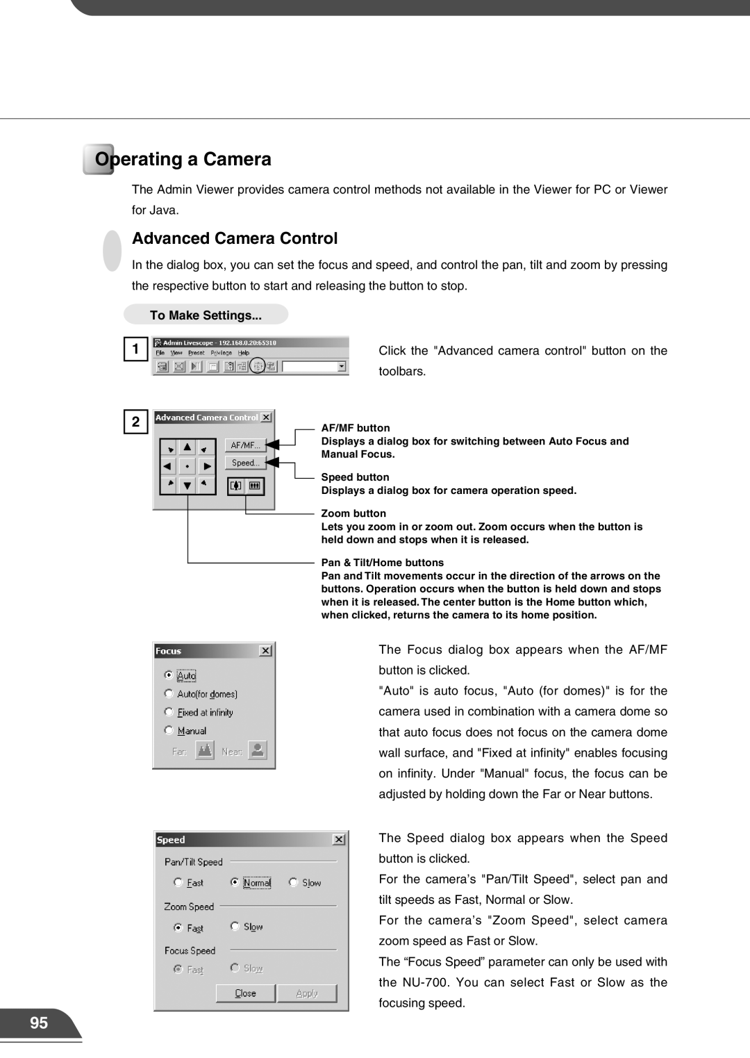 Canon VB150 appendix Operating a Camera, Advanced Camera Control 