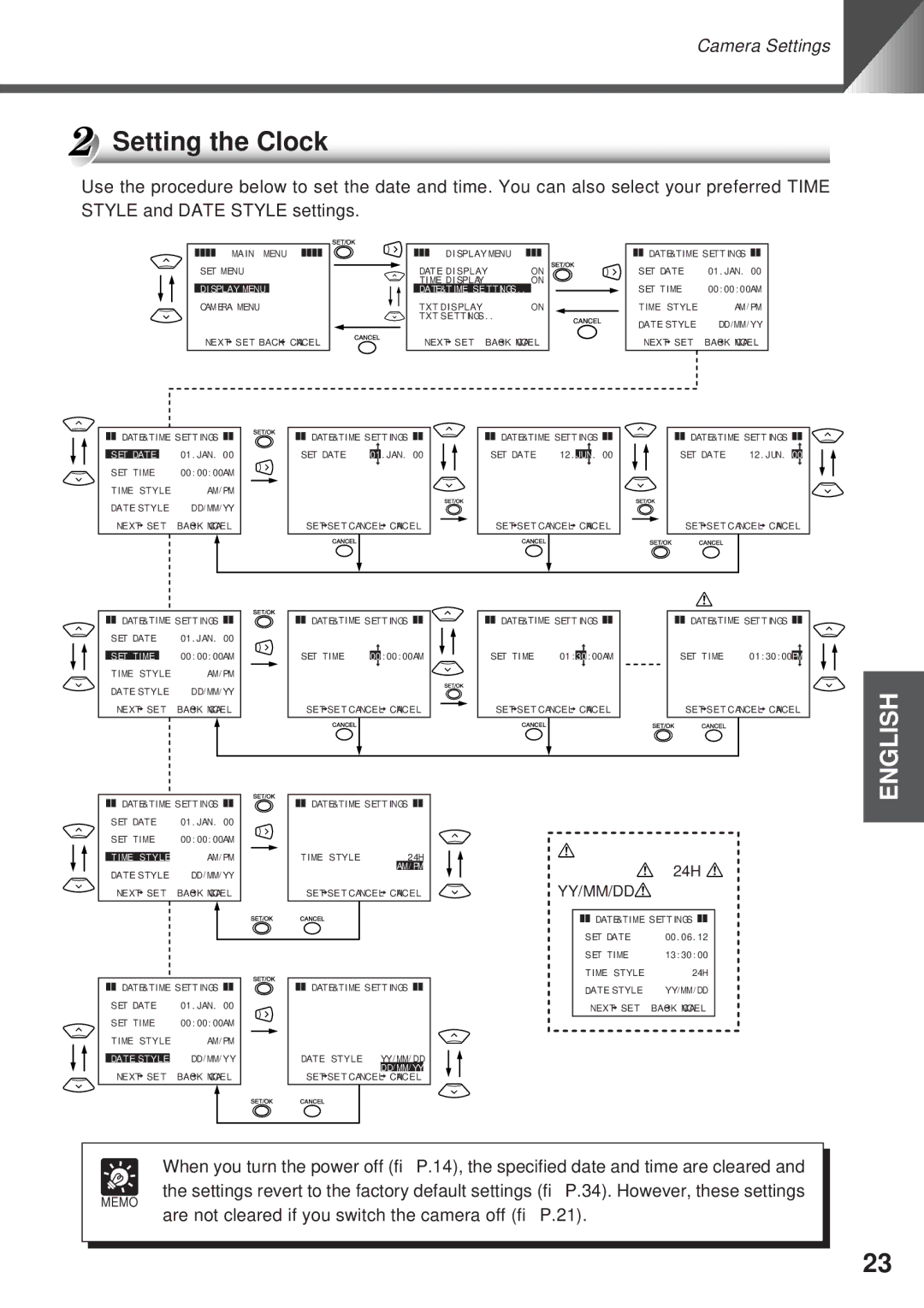 Canon VC-C4R instruction manual Setting the Clock, Are not cleared if you switch the camera off → P.21 