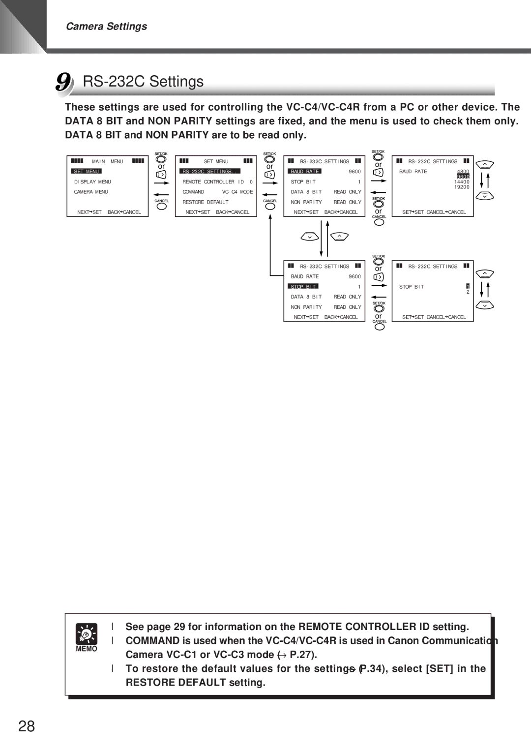 Canon VC-C4R instruction manual RS-232C Settings 