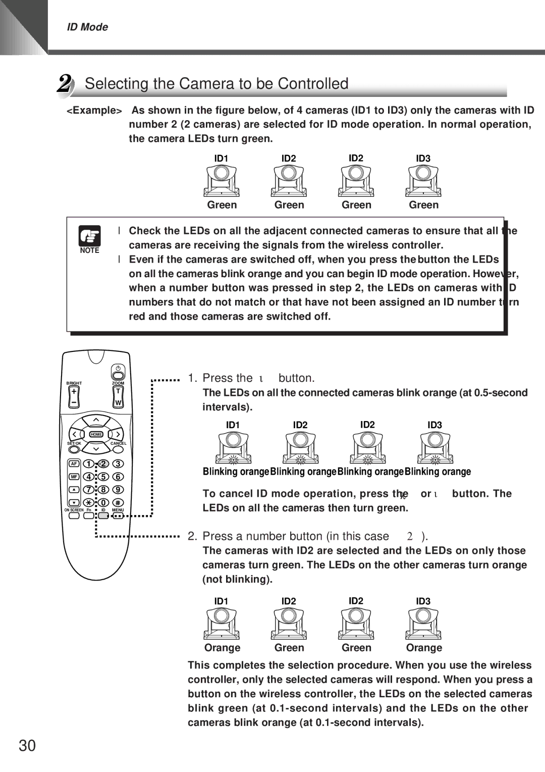 Canon VC-C4R Selecting the Camera to be Controlled, Press the i button, Press a number button in this case 