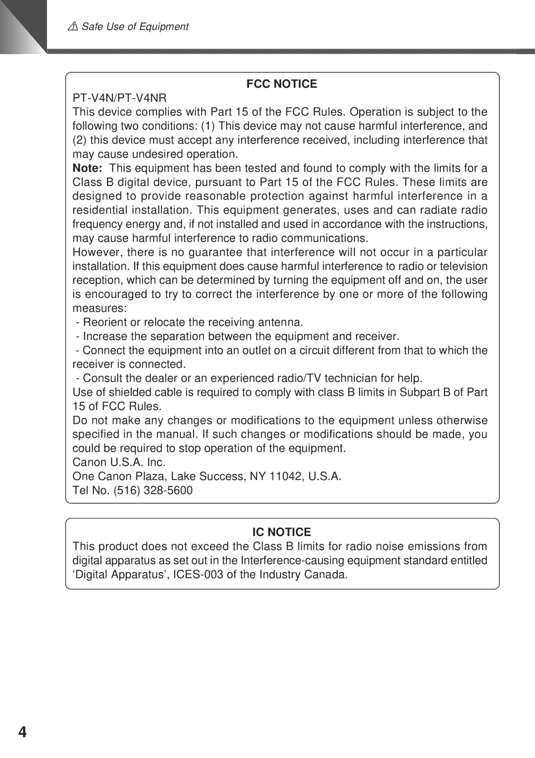 Canon VC-C4R instruction manual FCC Notice 