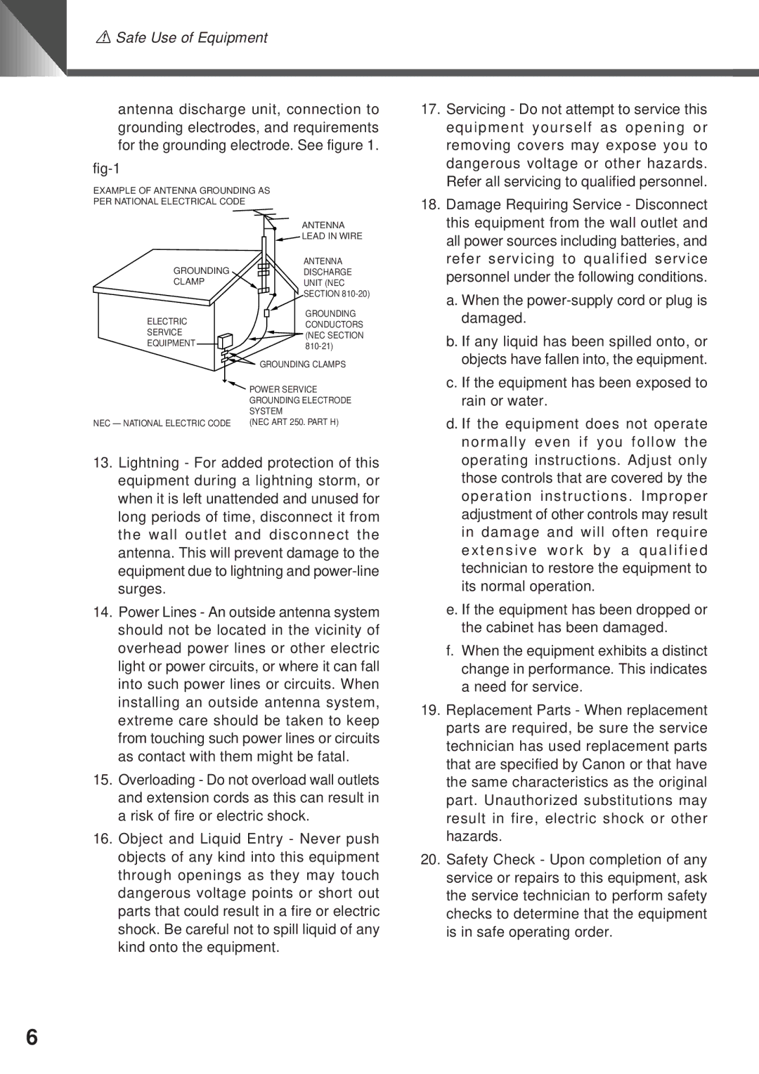 Canon VC-C4R instruction manual Fig-1, When the power-supply cord or plug is damaged 