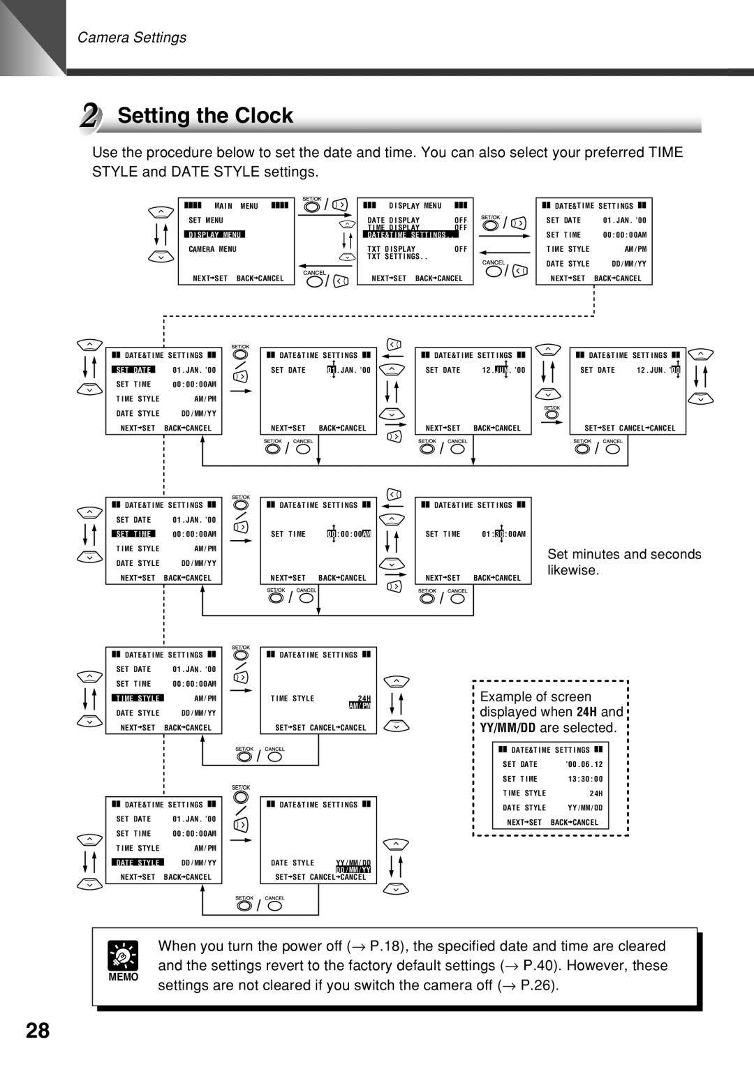 Canon VC-C50i instruction manual Setting the Clock, Splay Menu 