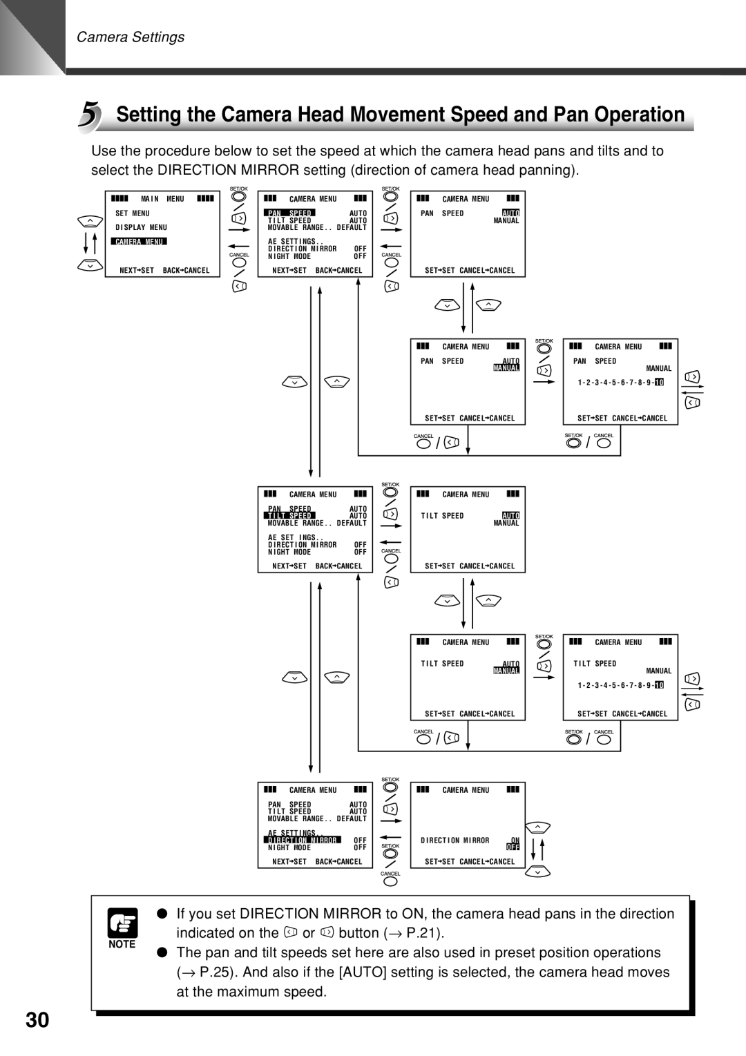 Canon VC-C50i instruction manual Setting the Camera Head Movement Speed and Pan Operation 