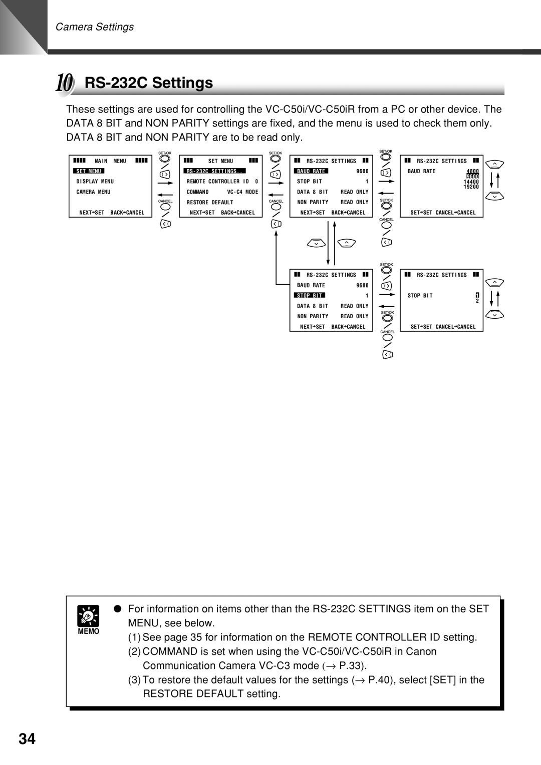 Canon VC-C50i instruction manual RS-232C Settings 