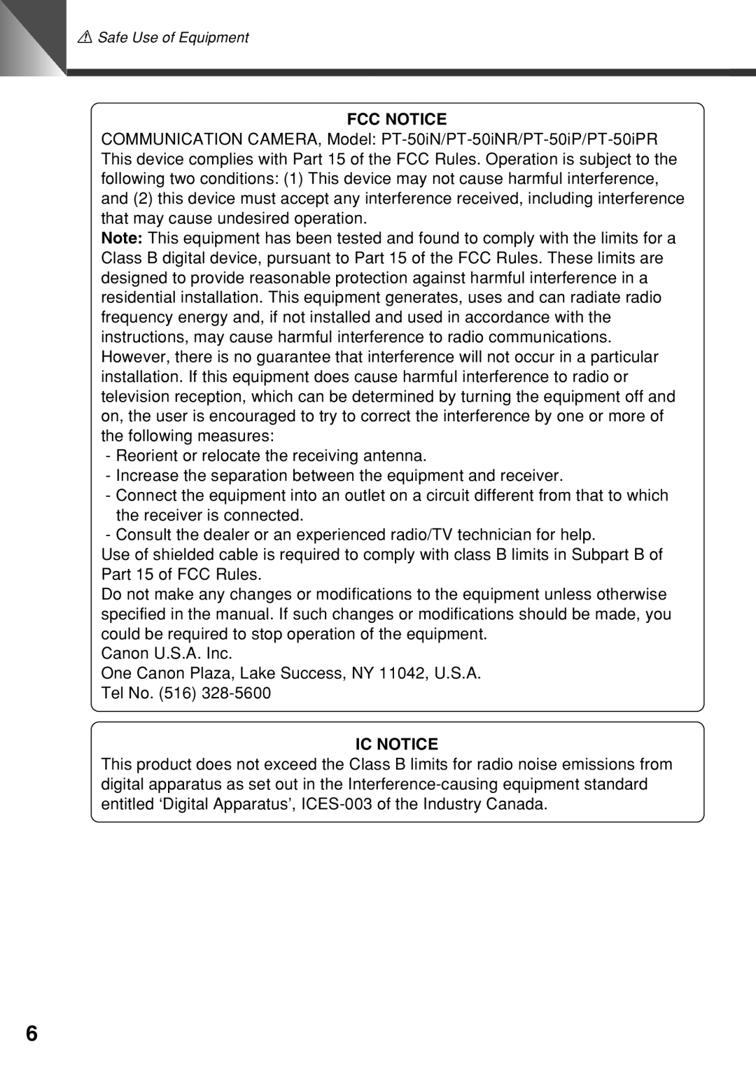 Canon VC-C50i instruction manual FCC Notice 