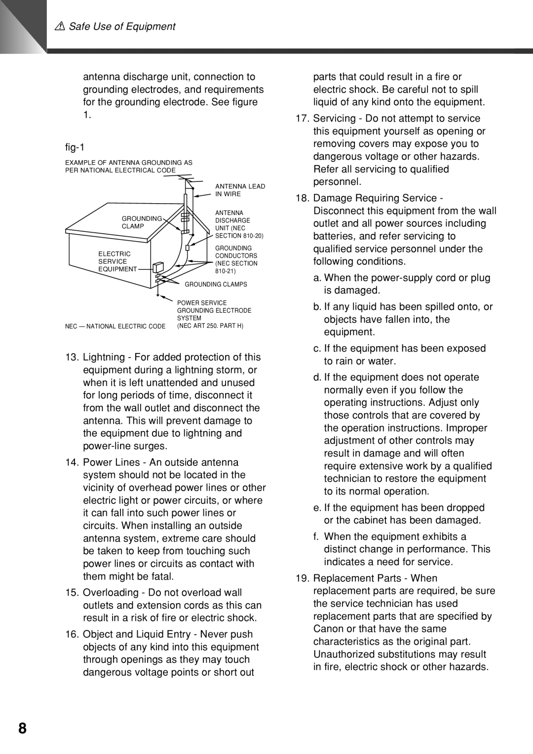 Canon VC-C50i instruction manual Example of Antenna Grounding AS PER National Electrical Code 