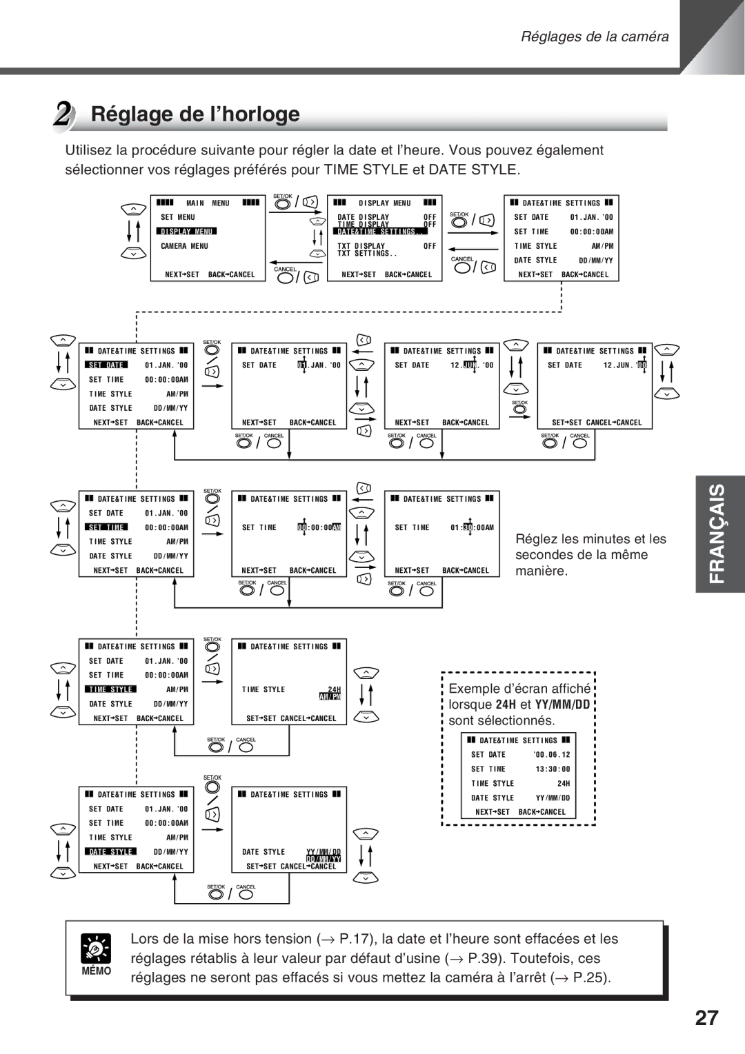 Canon VC-C50i, VC-C50IR instruction manual Réglage de l’horloge, Style 