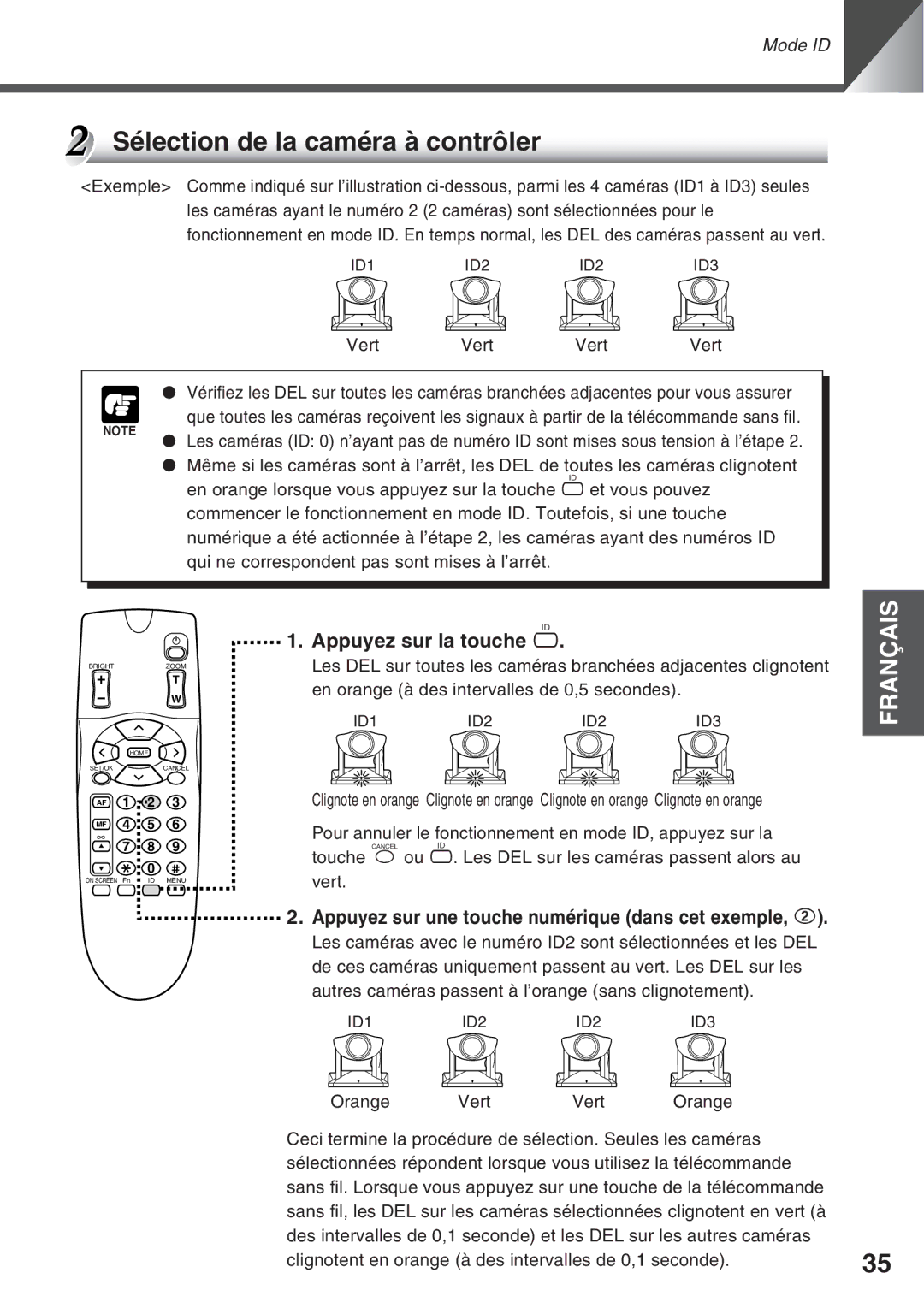 Canon VC-C50i Sélection de la caméra à contrôler, Appuyez sur la touche, Appuyez sur une touche numérique dans cet exemple 