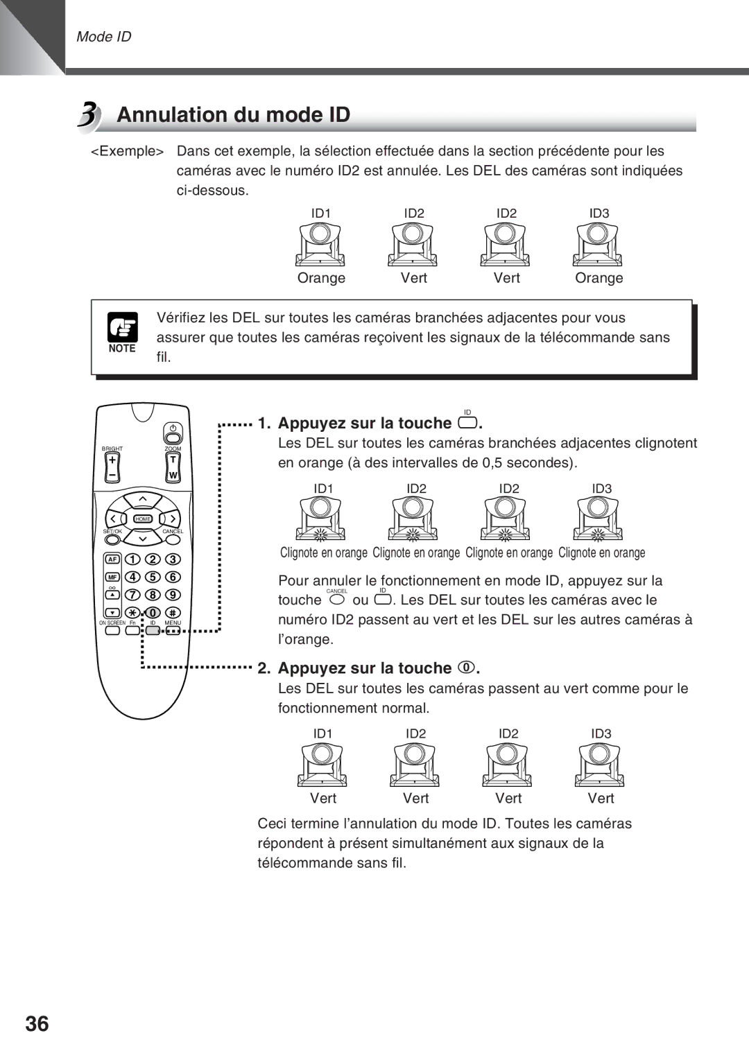 Canon VC-C50IR, VC-C50i instruction manual Annulation du mode ID 