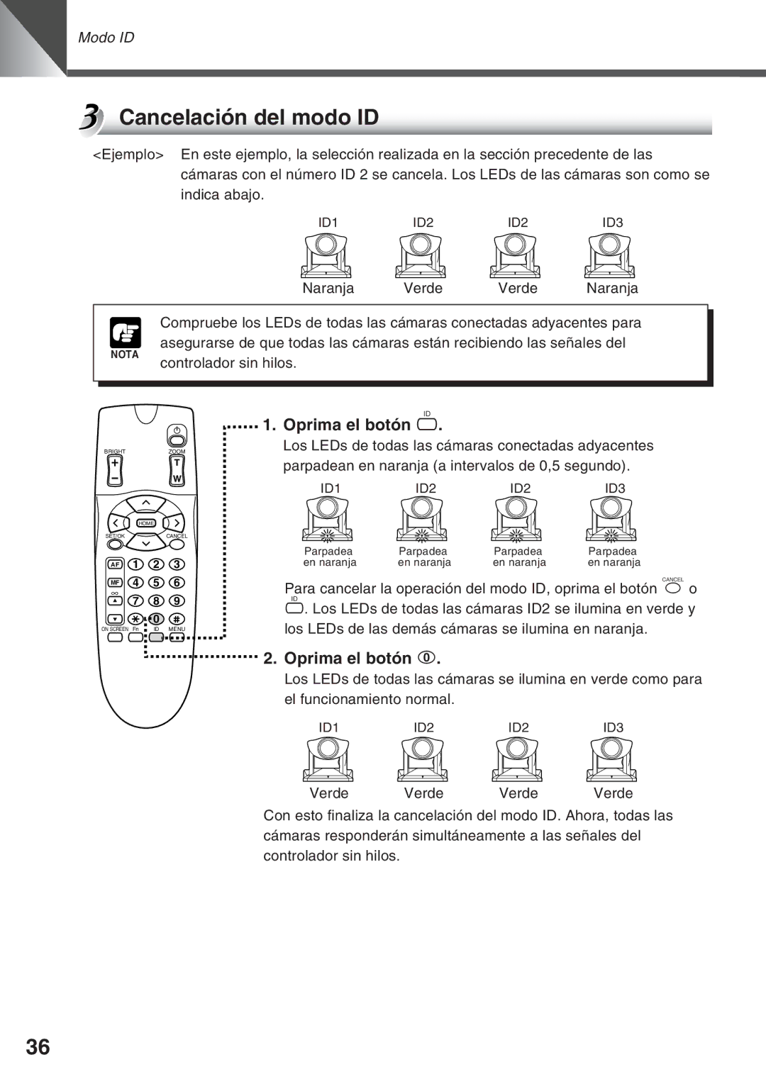 Canon VC-C50i, VC-C50IR instruction manual Cancelación del modo ID 