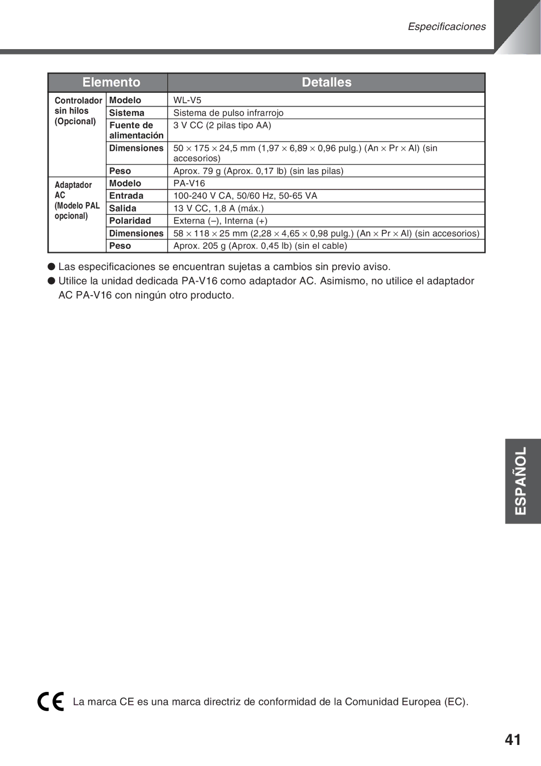 Canon VC-C50IR, VC-C50i instruction manual Especificaciones 