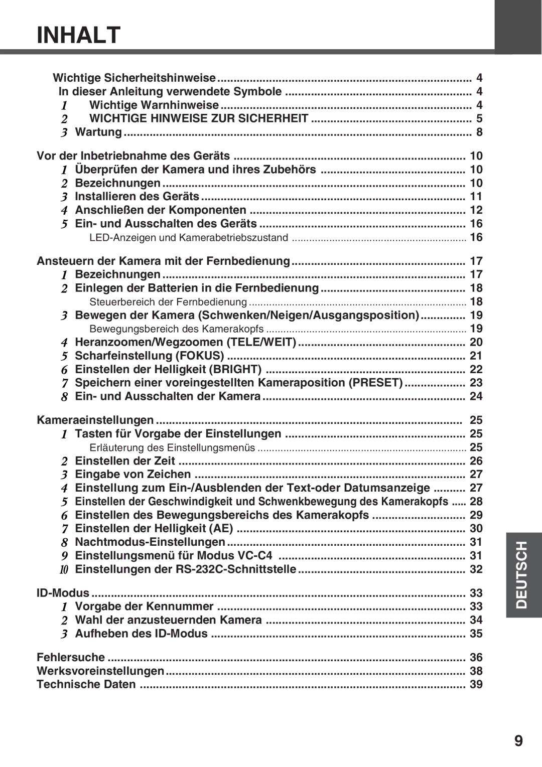 Canon VC-C50i, VC-C50IR Bewegen der Kamera Schwenken/Neigen/Ausgangsposition, LED-Anzeigen und Kamerabetriebszustand 