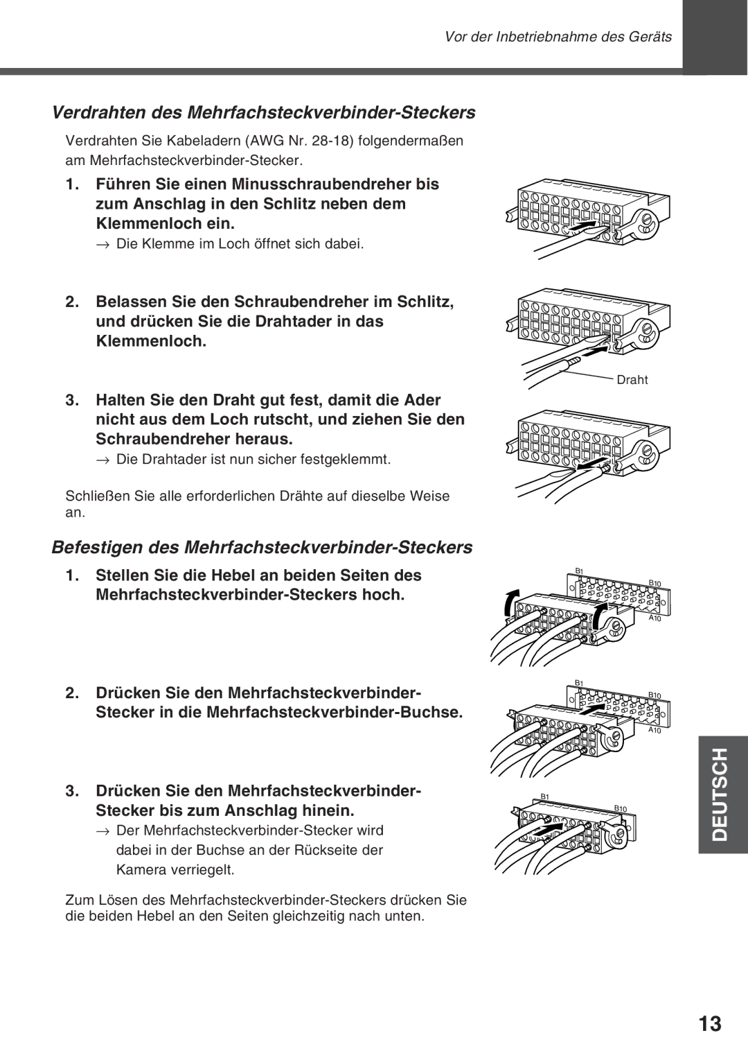 Canon VC-C50i, VC-C50IR Verdrahten des Mehrfachsteckverbinder-Steckers, Befestigen des Mehrfachsteckverbinder-Steckers 