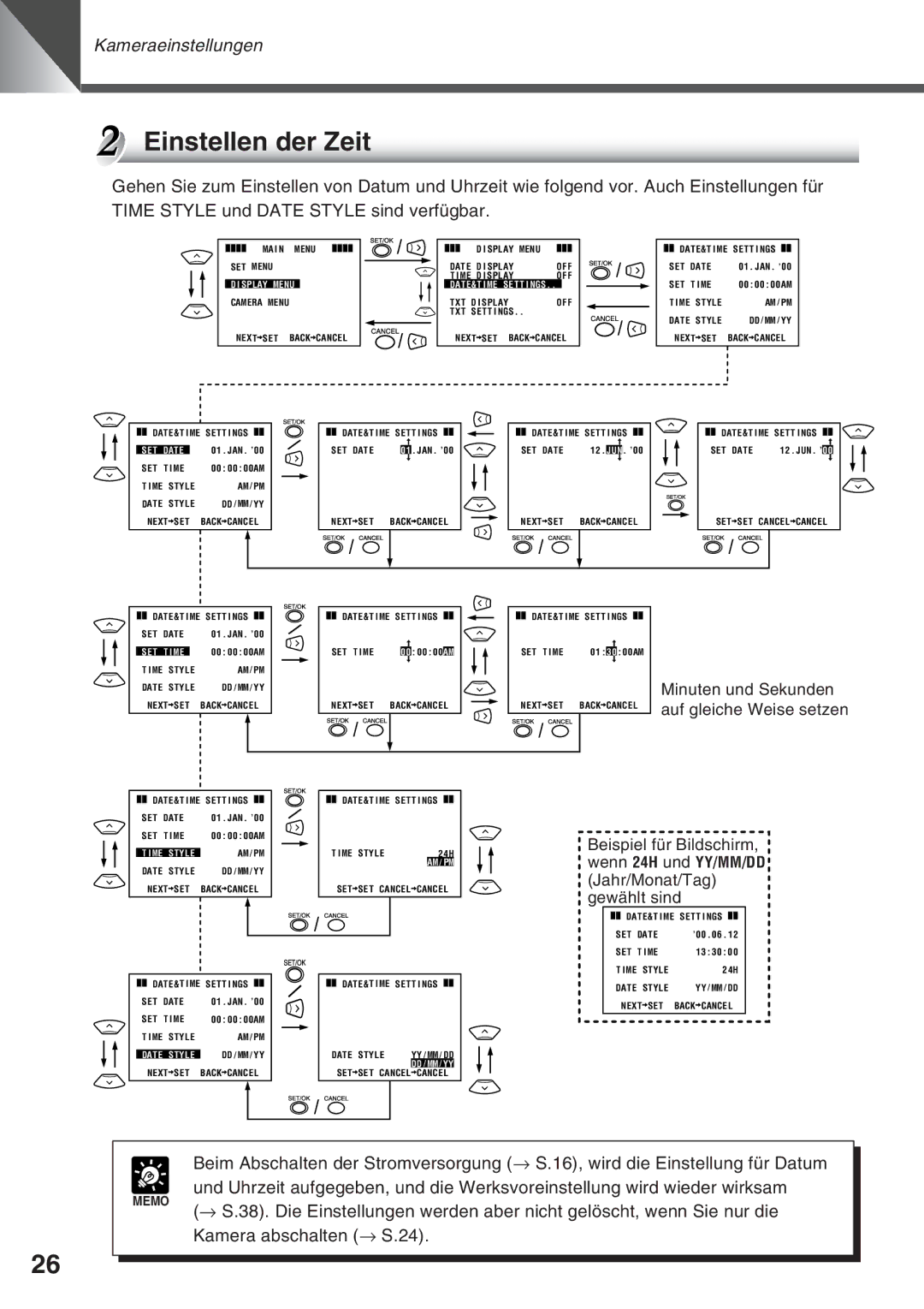 Canon VC-C50IR, VC-C50i instruction manual Einstellen der Zeit, Minuten und Sekunden auf gleiche Weise setzen 