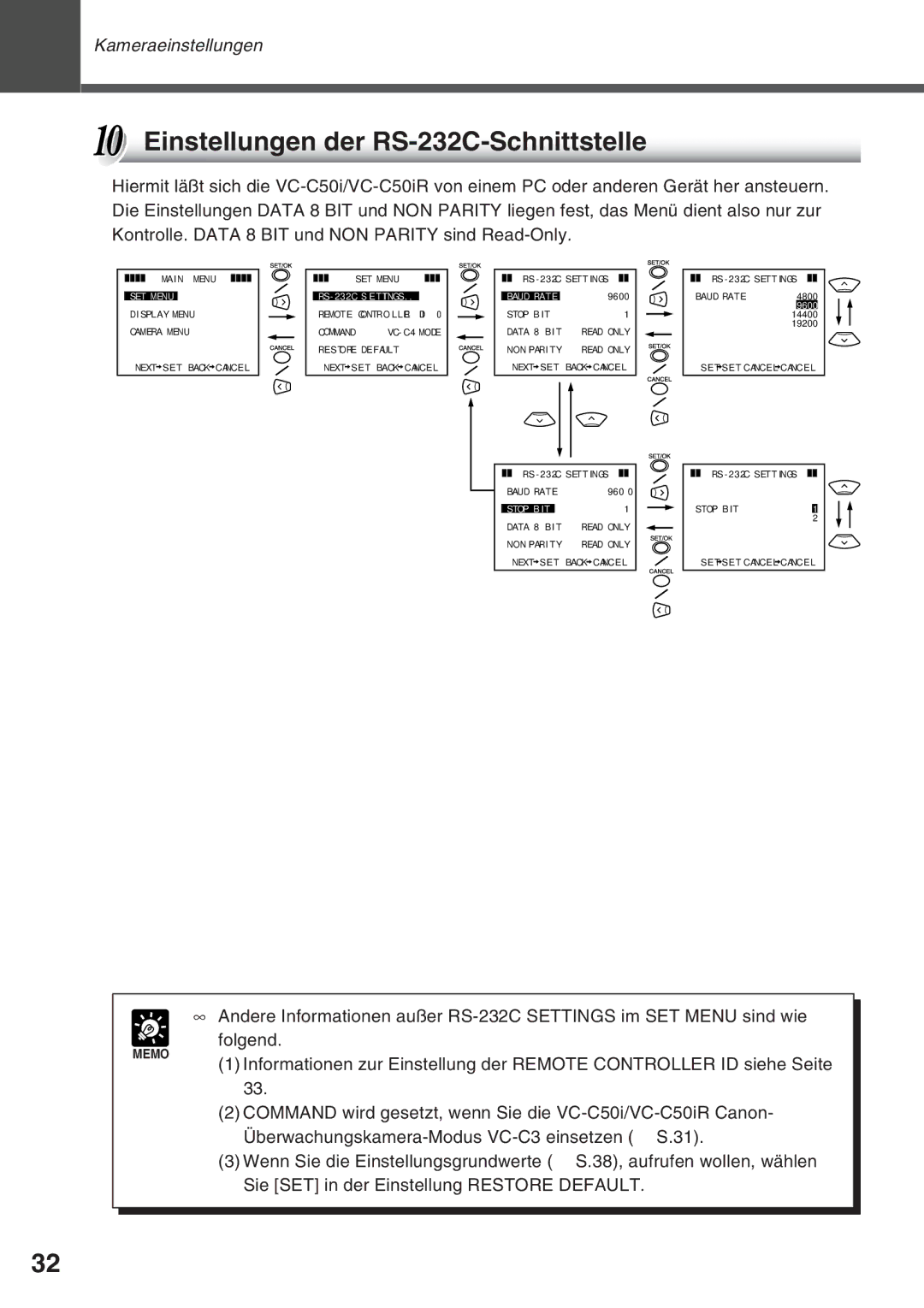 Canon VC-C50IR, VC-C50i instruction manual Einstellungen der RS-232C-Schnittstelle 