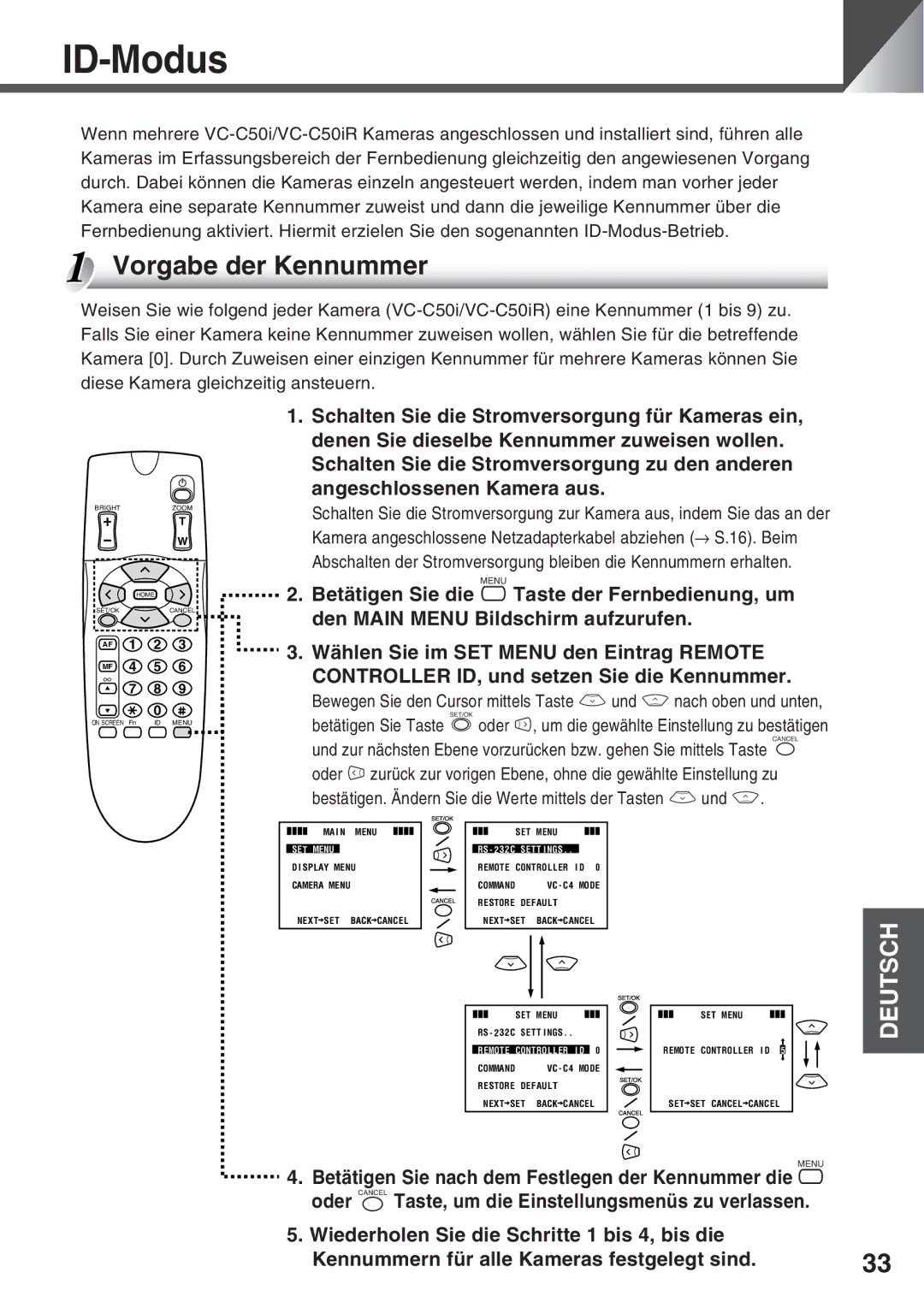 Canon VC-C50i, VC-C50IR instruction manual ID-Modus, Vorgabe der Kennummer 