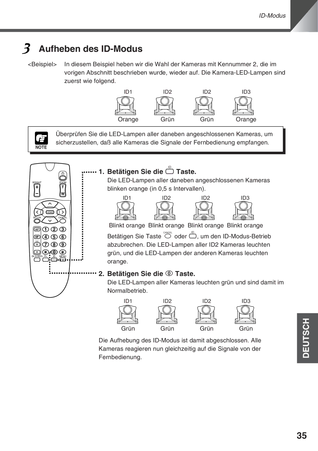 Canon VC-C50i, VC-C50IR instruction manual Aufheben des ID-Modus, Betätigen Sie die 0 Taste 