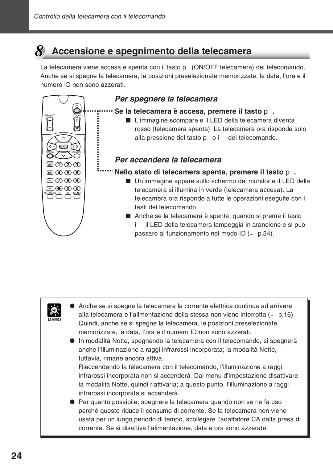 Canon VC-C50IR, VC-C50i Accensione e spegnimento della telecamera, Per spegnere la telecamera, Per accendere la telecamera 