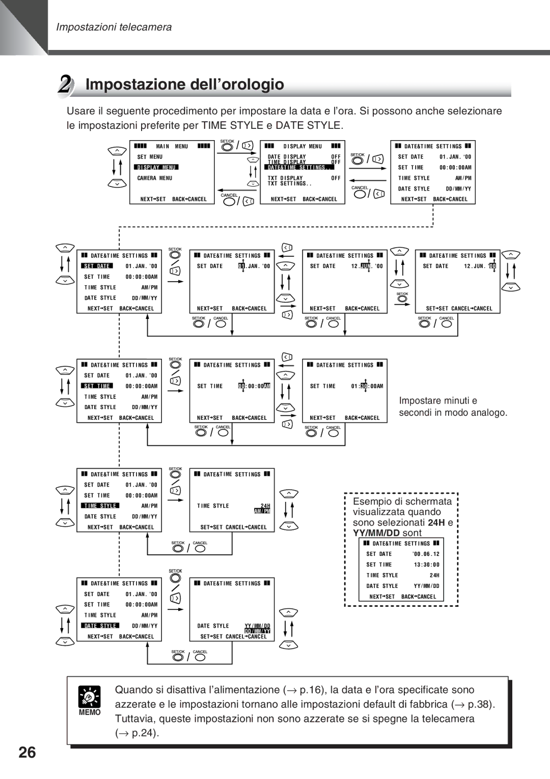 Canon VC-C50IR, VC-C50i instruction manual Impostazione dell’orologio, Impostare minuti e secondi in modo analogo 