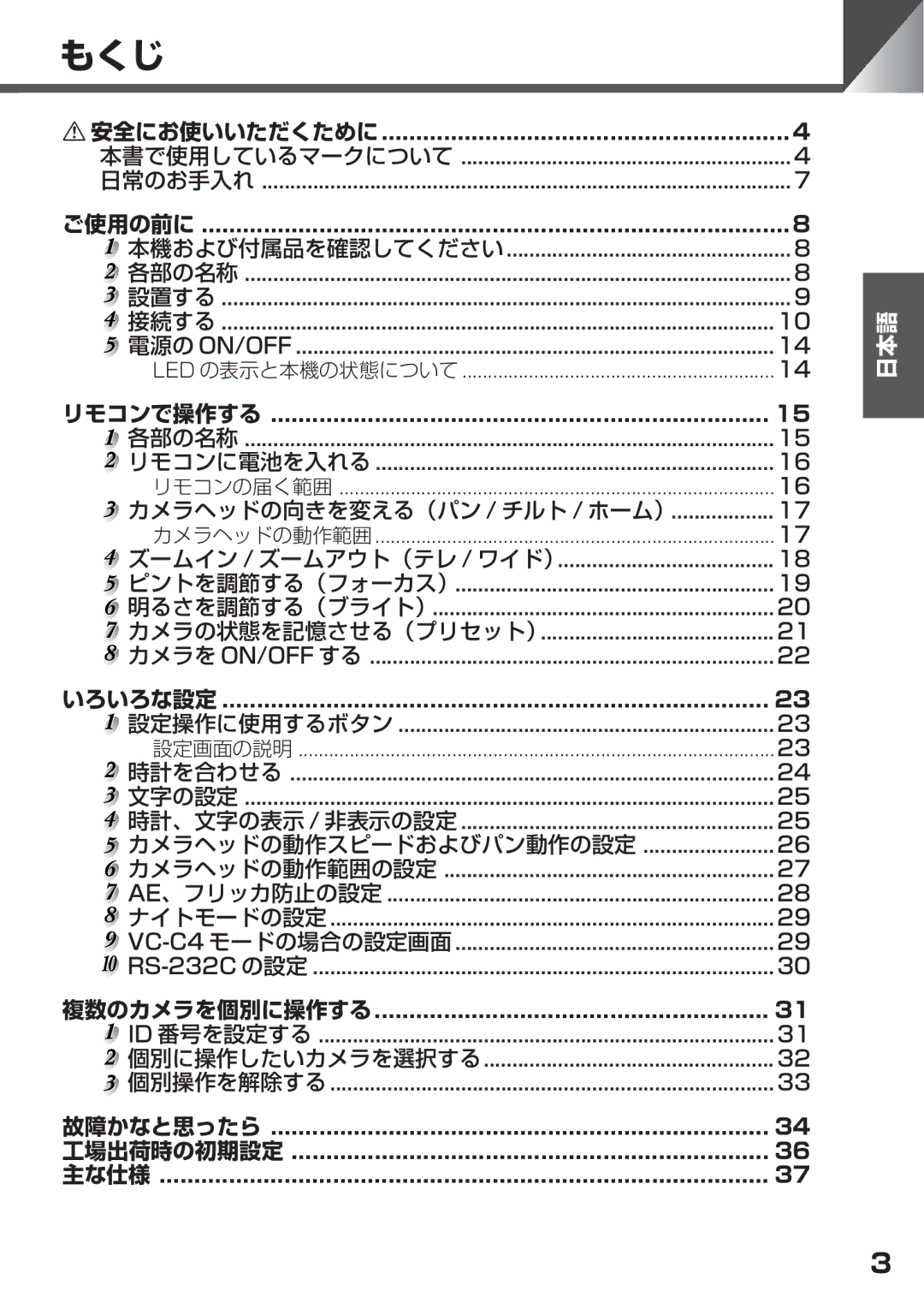 Canon VC-C50i, VC-C50IR instruction manual もくじ 