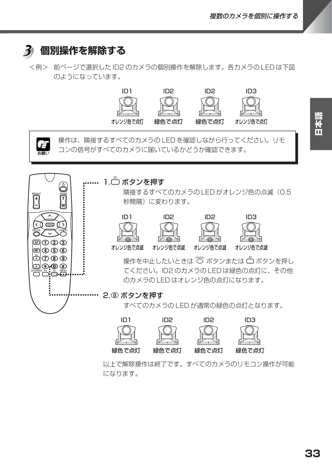 Canon VC-C50i, VC-C50IR instruction manual 個別操作を解除する, 0ボタンを押す 