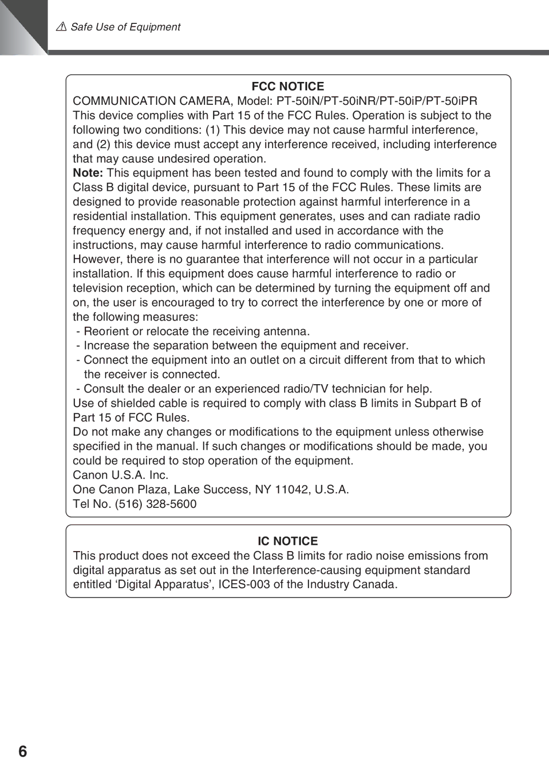 Canon VC-C50IR, VC-C50i instruction manual FCC Notice 