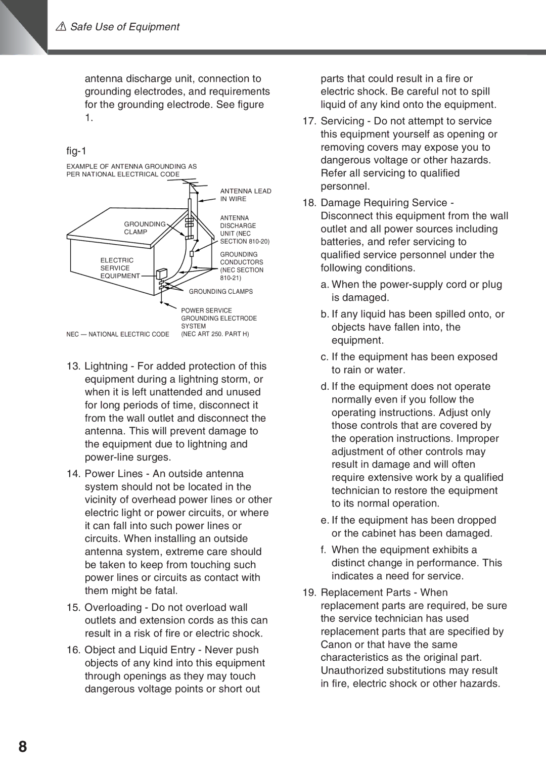 Canon VC-C50IR, VC-C50i instruction manual Example of Antenna Grounding AS PER National Electrical Code 