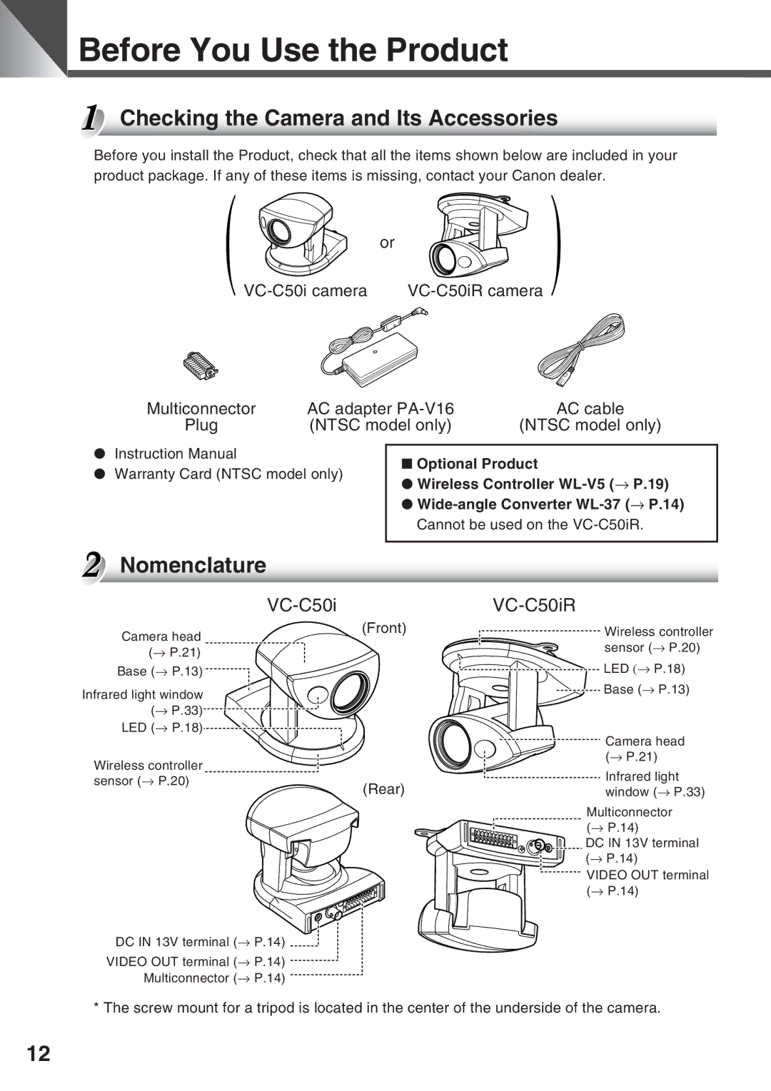 Canon VC-C50IR, VC-C50i instruction manual Before You Use the Product, Checking the Camera and Its Accessories, Nomenclature 