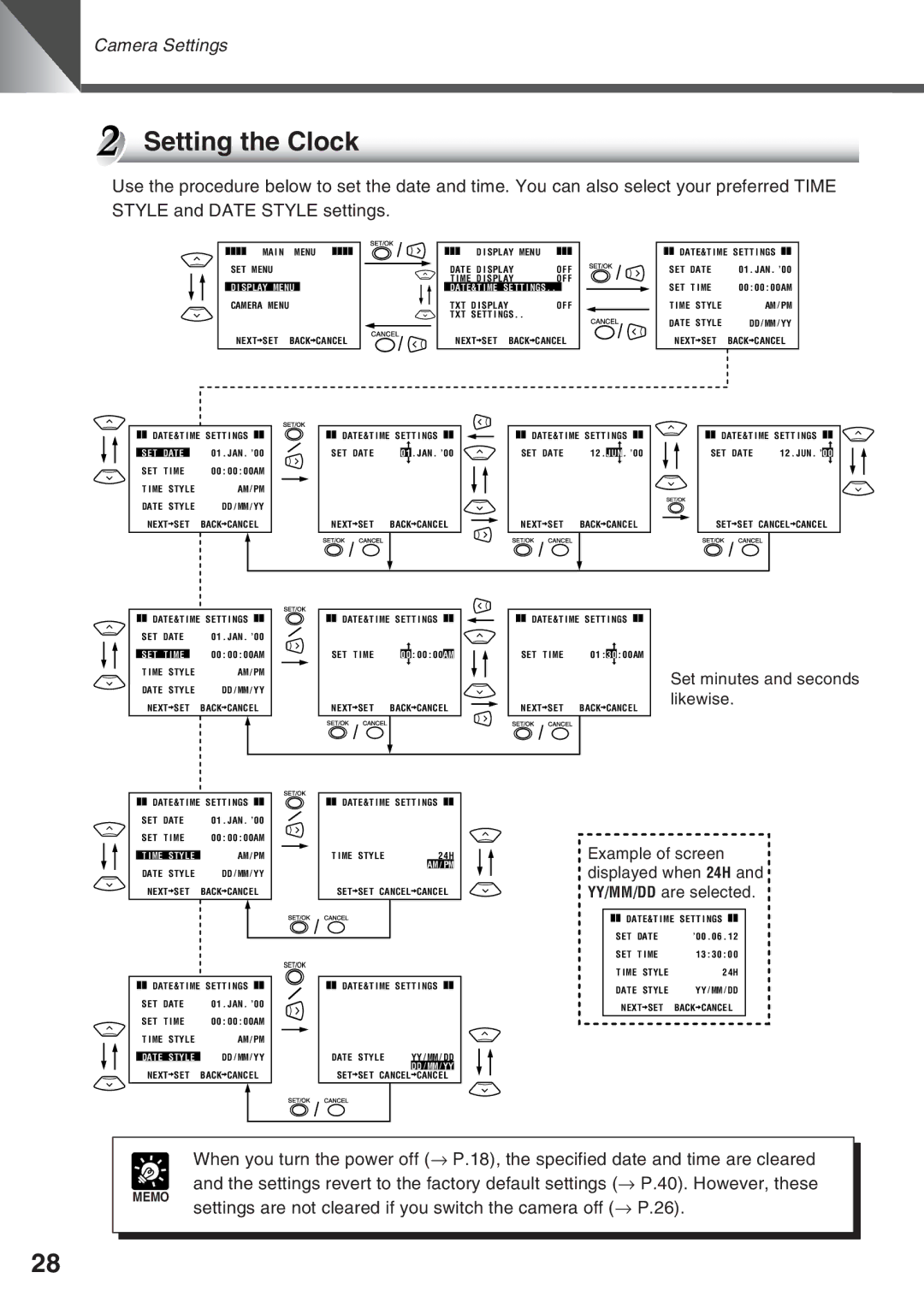 Canon VC-C50IR, VC-C50i instruction manual Setting the Clock, Set minutes and seconds likewise 