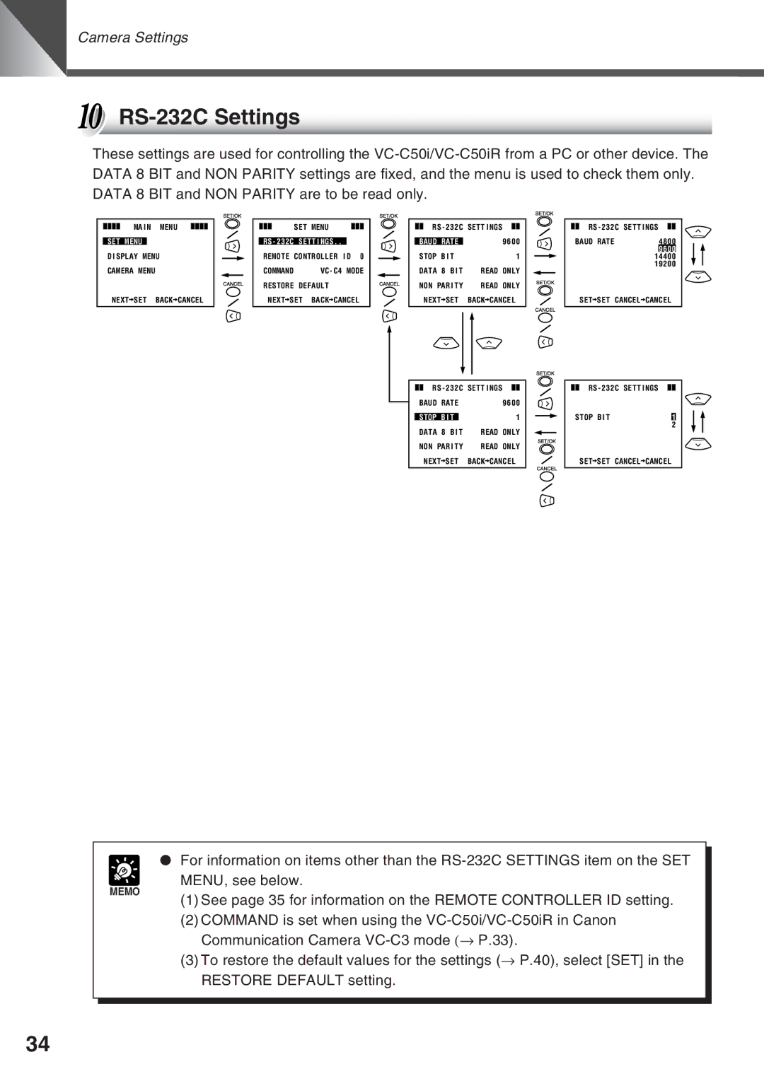 Canon VC-C50IR, VC-C50i instruction manual RS-232C Settings 