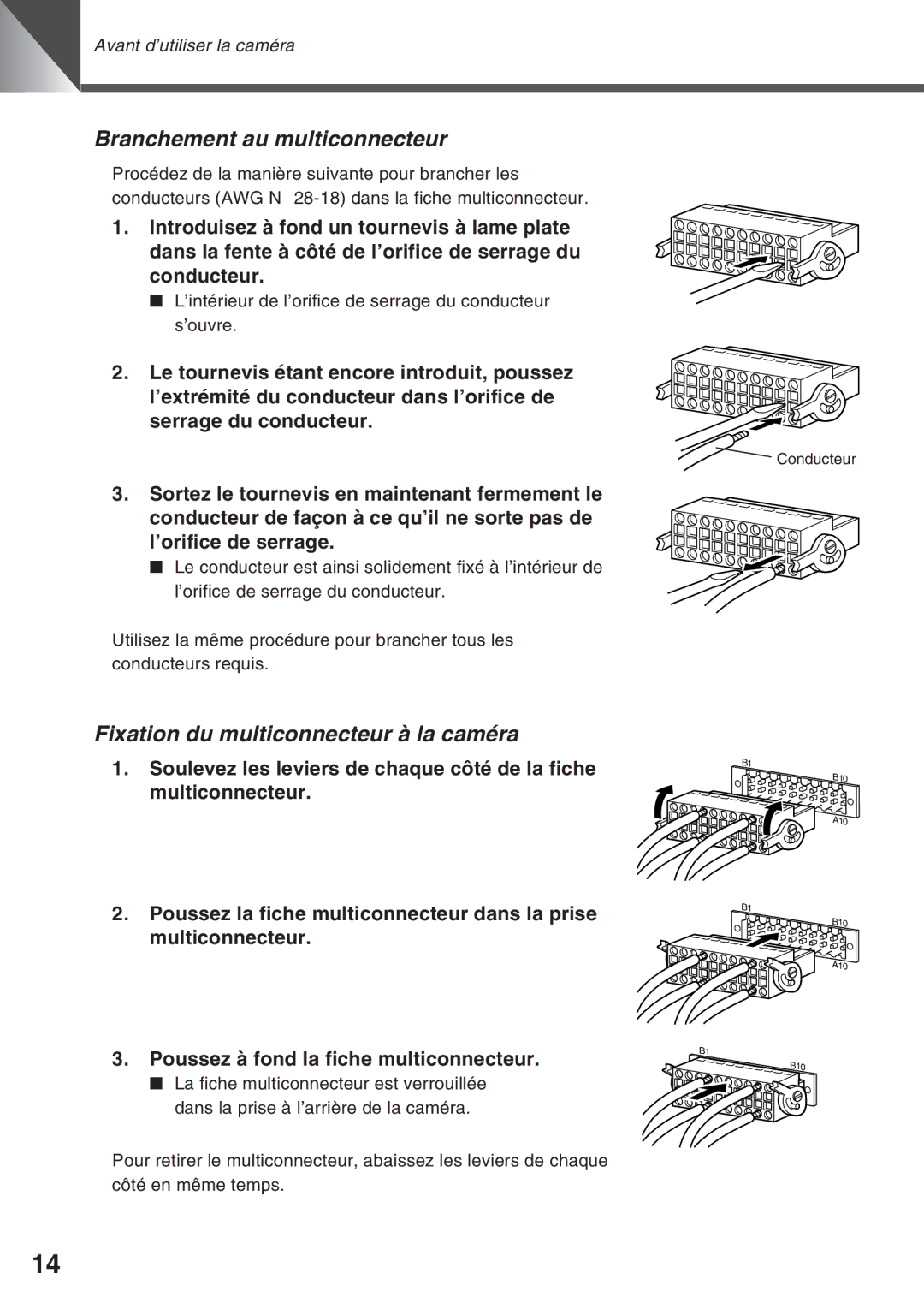 Canon VC-C50IR, VC-C50i instruction manual Branchement au multiconnecteur, Fixation du multiconnecteur à la caméra 