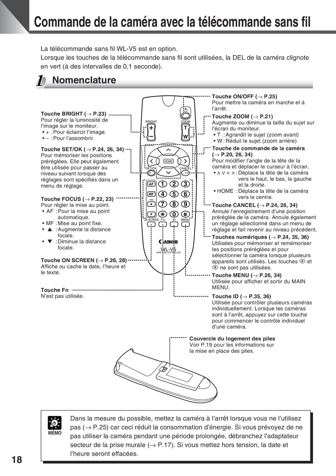 Canon VC-C50IR, VC-C50i instruction manual Commande de la caméra avec la télécommande sans fil 