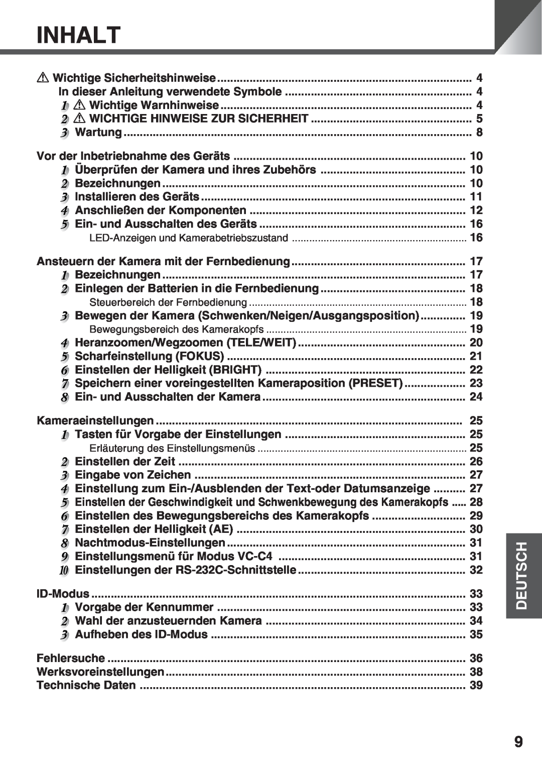 Canon VC-C50i, VC-C50IR instruction manual Inhalt, Deutsch 