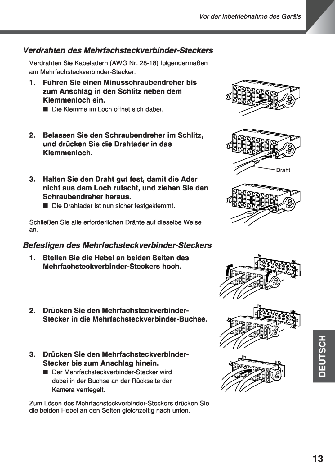 Canon VC-C50i Verdrahten des Mehrfachsteckverbinder-Steckers, Befestigen des Mehrfachsteckverbinder-Steckers, Deutsch 