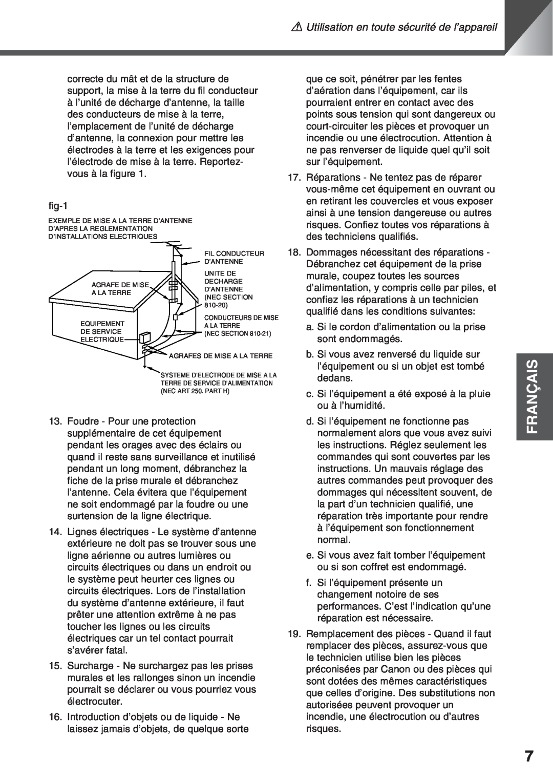 Canon VC-C50i, VC-C50IR instruction manual Français, aUtilisation en toute sécurité de l’appareil, fig-1 