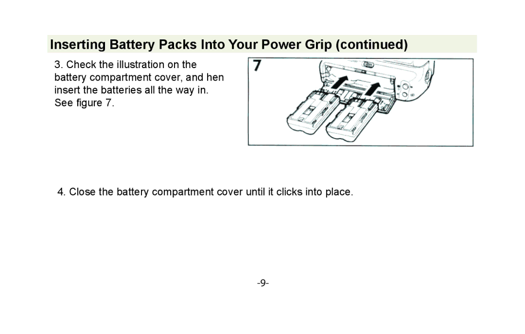 Canon VIV-PG-50D instruction manual Inserting Battery Packs Into Your Power Grip 