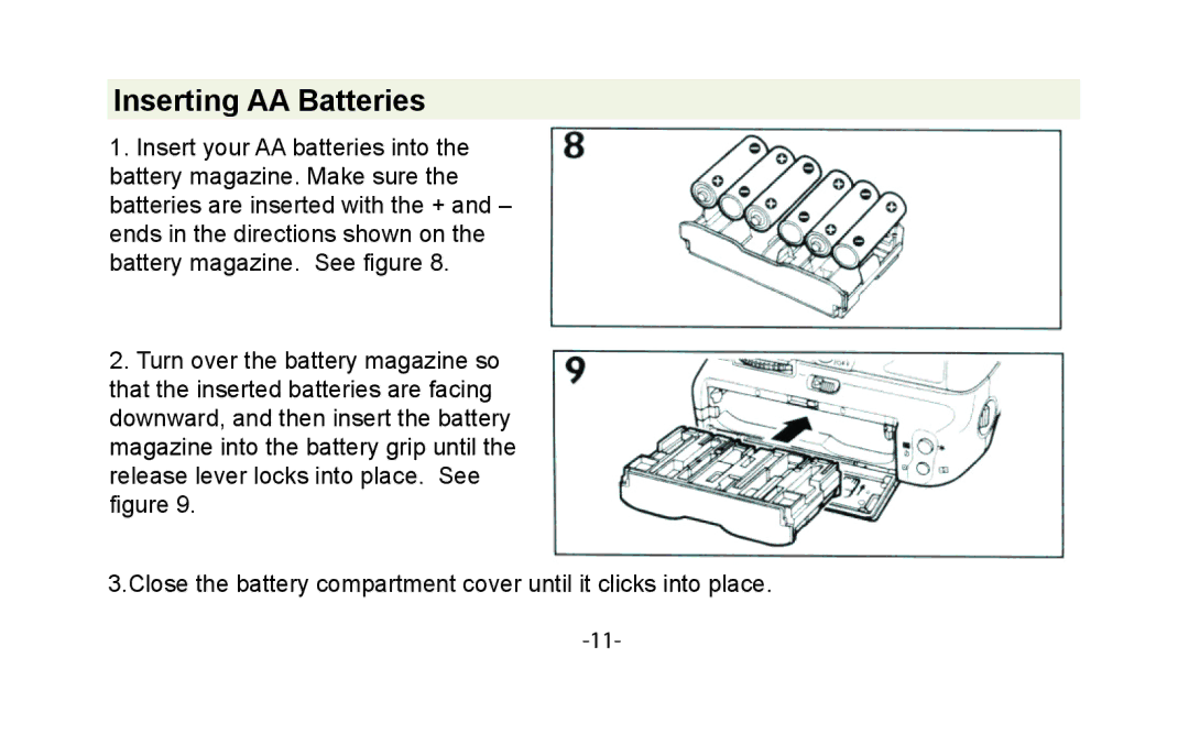 Canon VIV-PG-50D instruction manual Inserting AA Batteries 