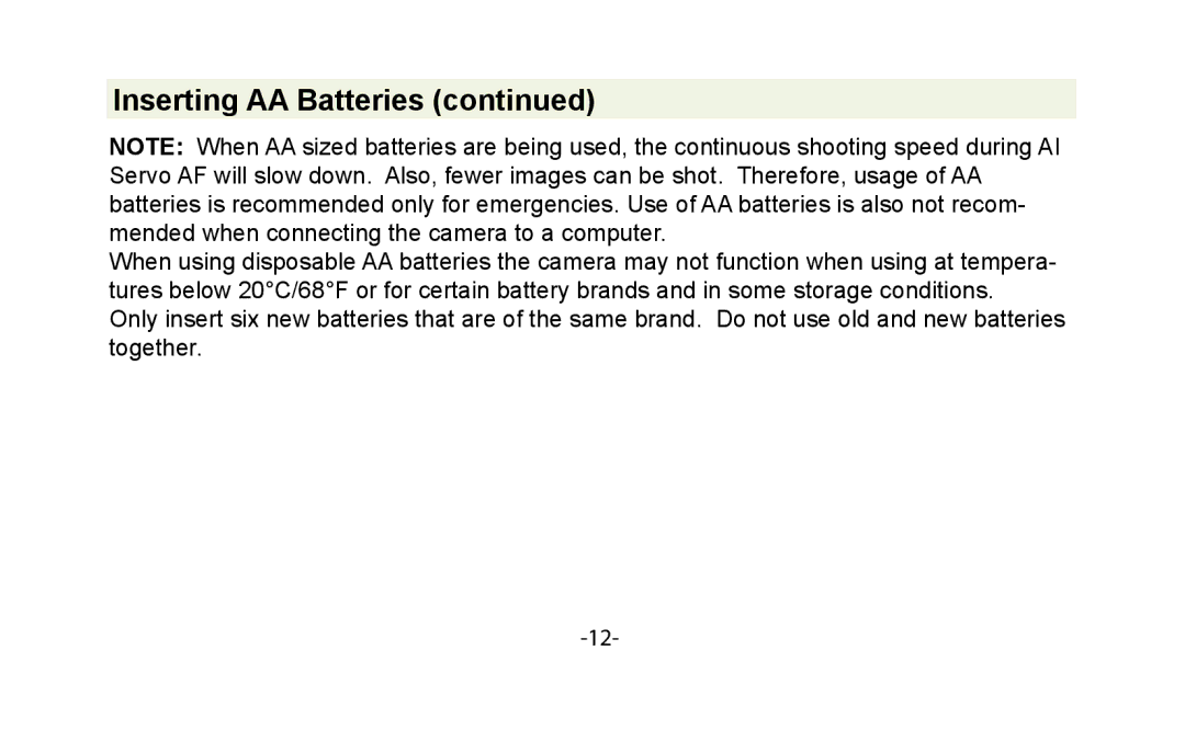 Canon VIV-PG-50D instruction manual Inserting AA Batteries 