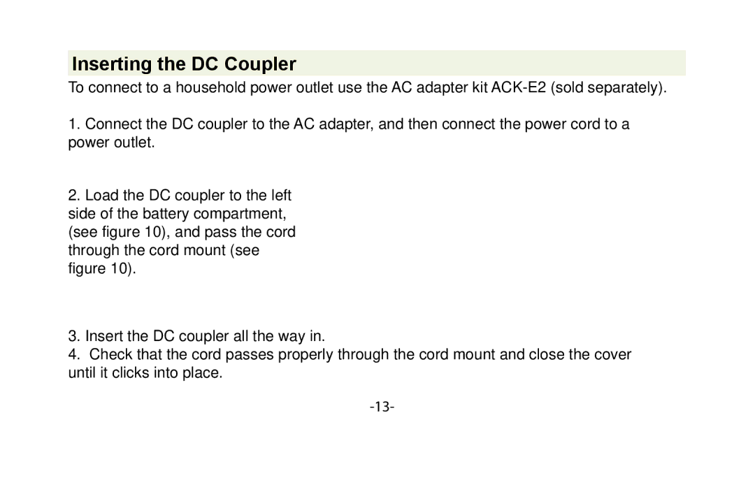 Canon VIV-PG-50D instruction manual Inserting the DC Coupler 