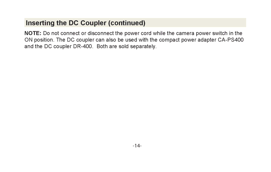 Canon VIV-PG-50D instruction manual Inserting the DC Coupler 