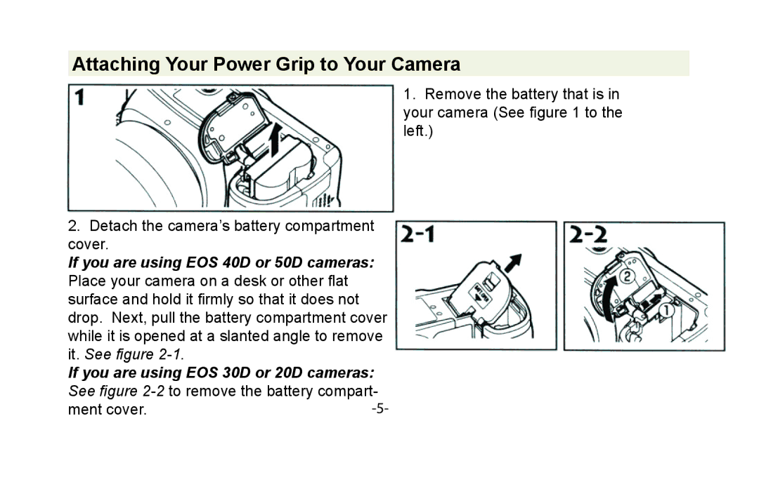 Canon VIV-PG-50D instruction manual Attaching Your Power Grip to Your Camera 