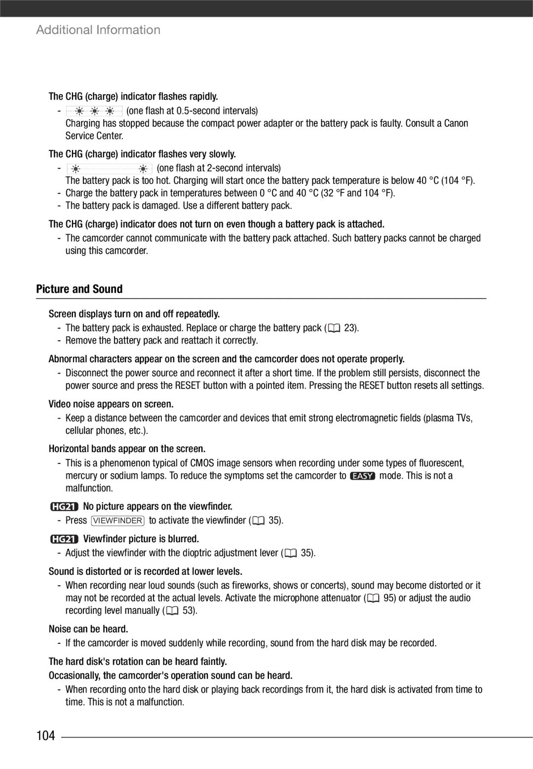 Canon VIXIA HG21, VIXIA HG20 instruction manual 104, Picture and Sound 