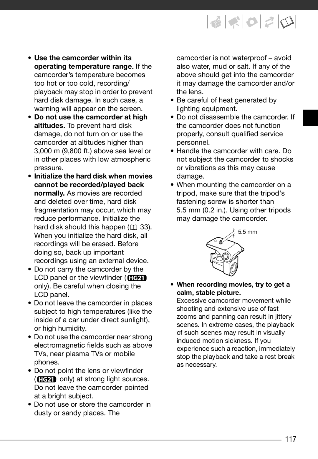 Canon VIXIA HG20, VIXIA HG21 instruction manual 117, When recording movies, try to get a calm, stable picture 