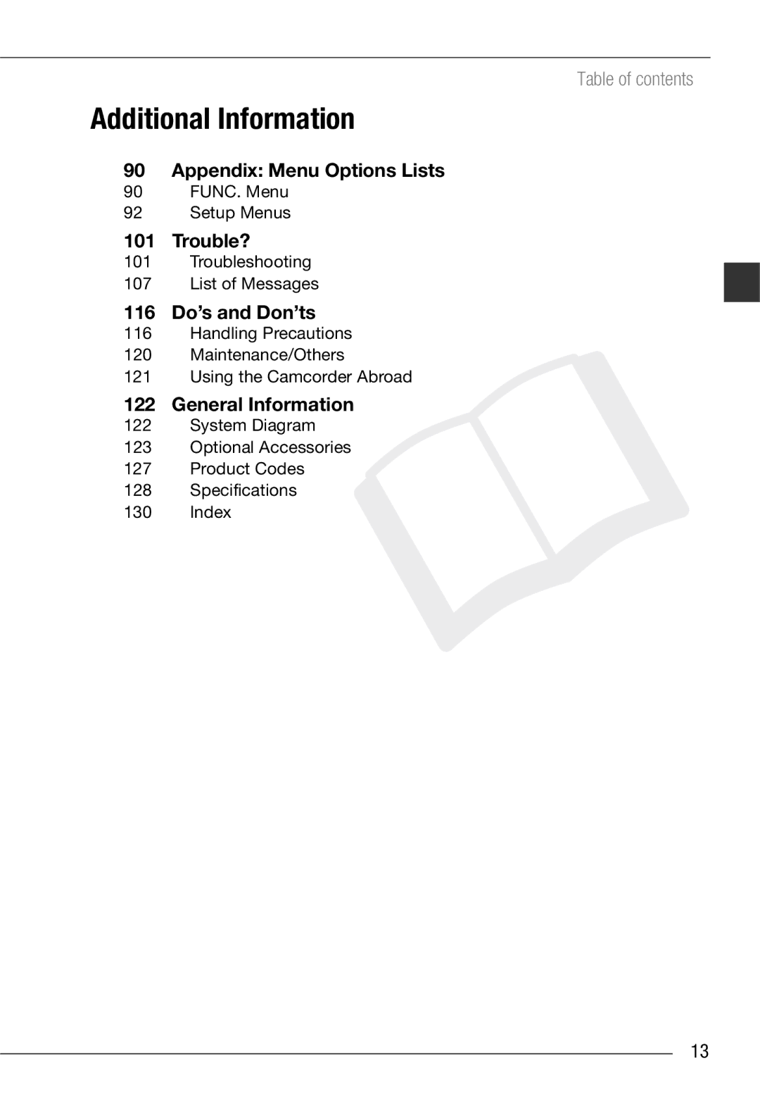 Canon VIXIA HG20, VIXIA HG21 Appendix Menu Options Lists, Trouble?, 116 Do’s and Don’ts, General Information 