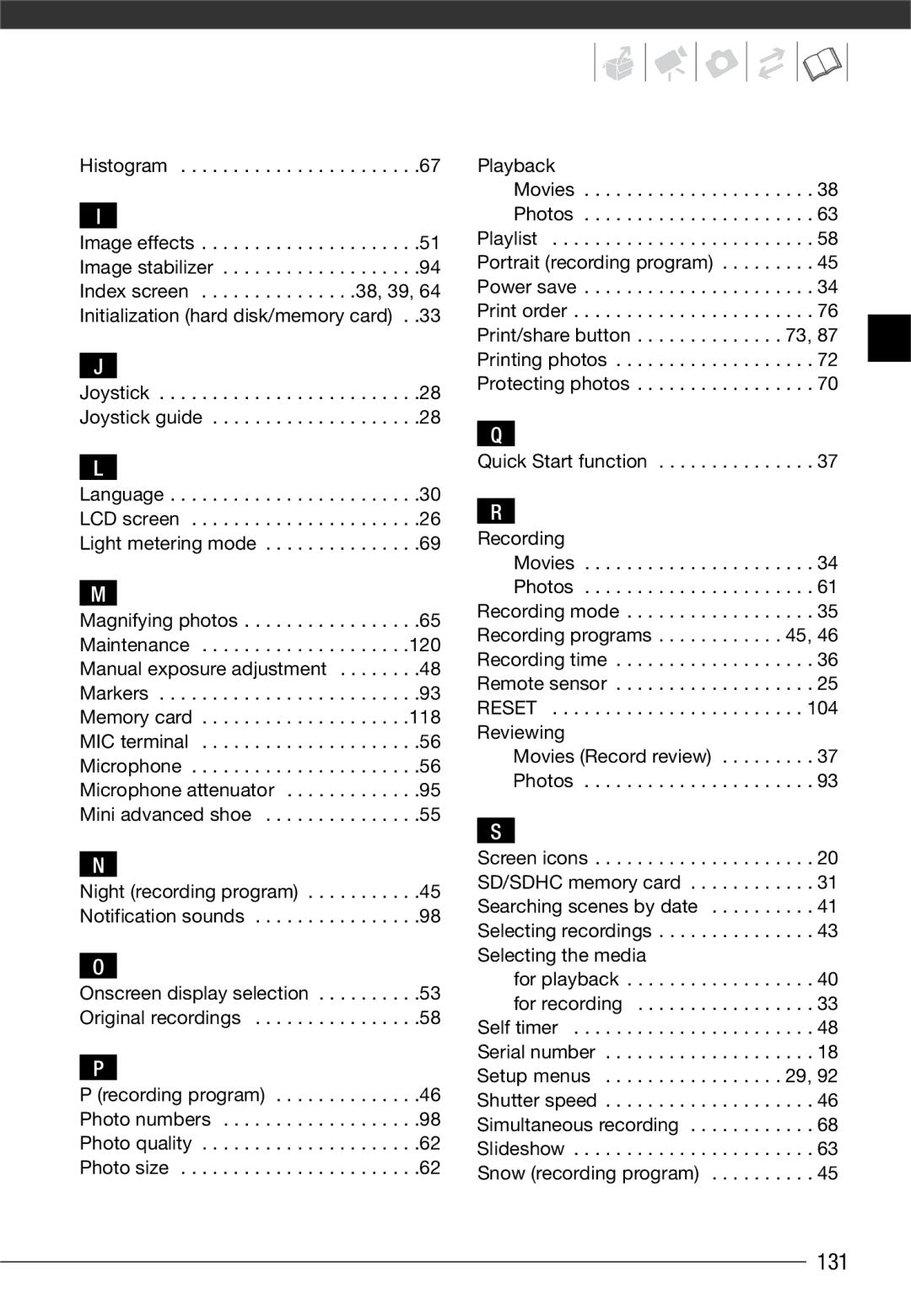 Canon VIXIA HG20, VIXIA HG21 instruction manual 131, Histogram, Quick Start function Recording, Reviewing 