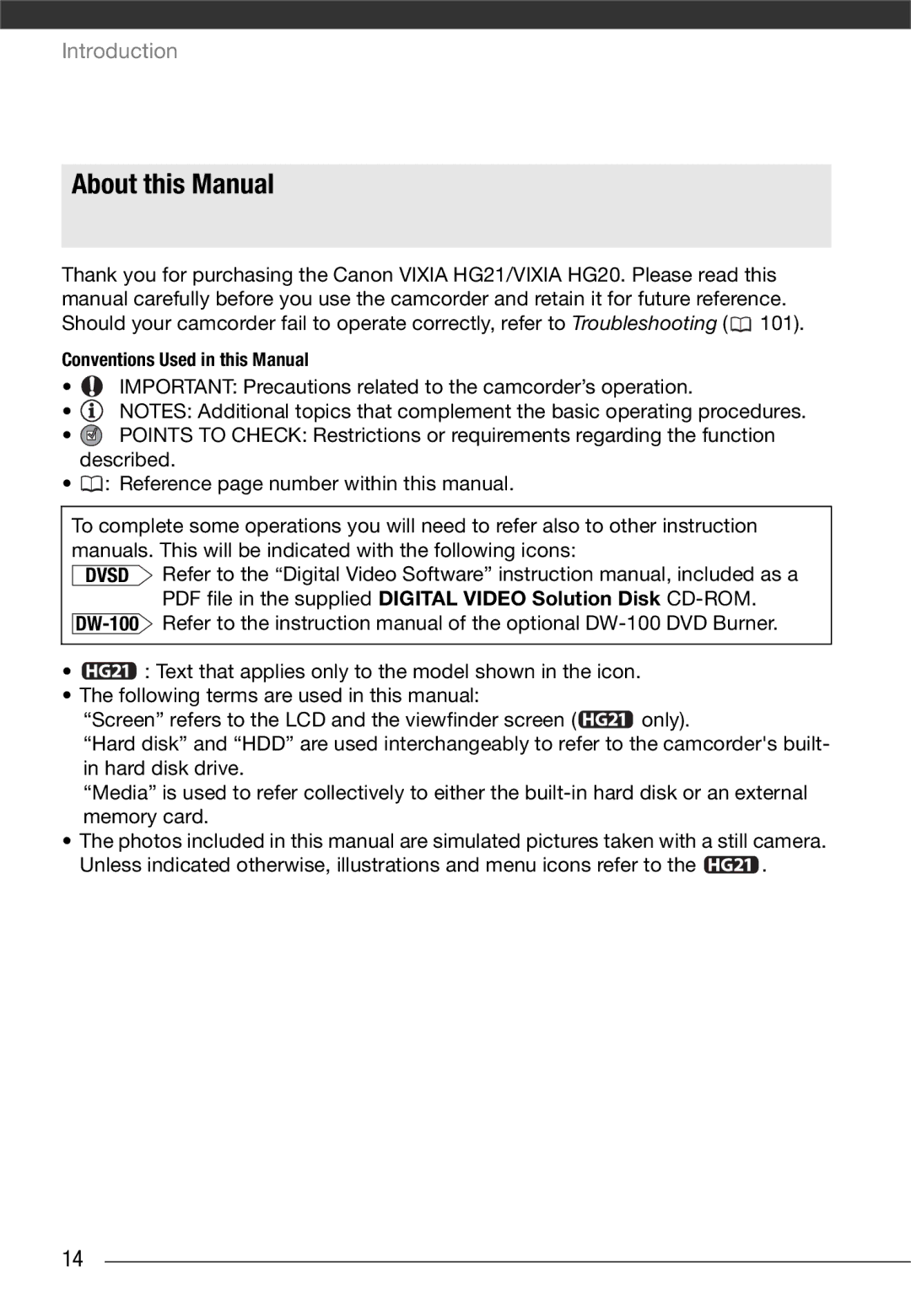 Canon VIXIA HG21, VIXIA HG20 instruction manual About this Manual, Conventions Used in this Manual 