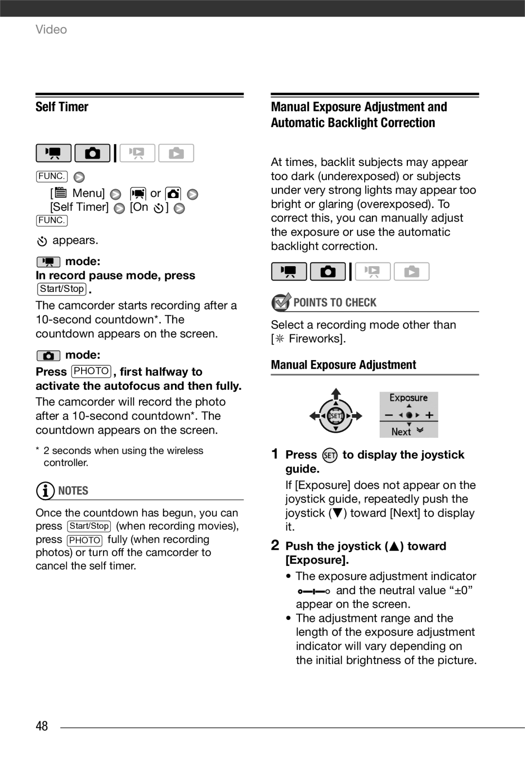 Canon VIXIA HG21, VIXIA HG20 instruction manual Self Timer, Mode, Push the joystick toward Exposure 