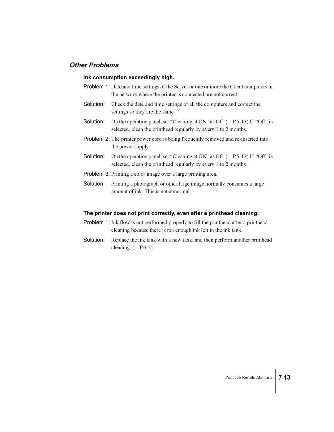 Canon W2200 manual Other Problems, Ink consumption exceedingly high 