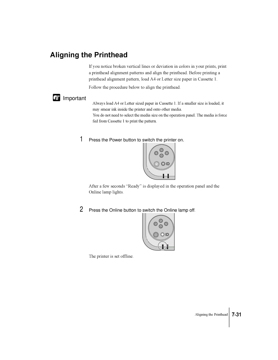 Canon W2200 manual Aligning the Printhead 